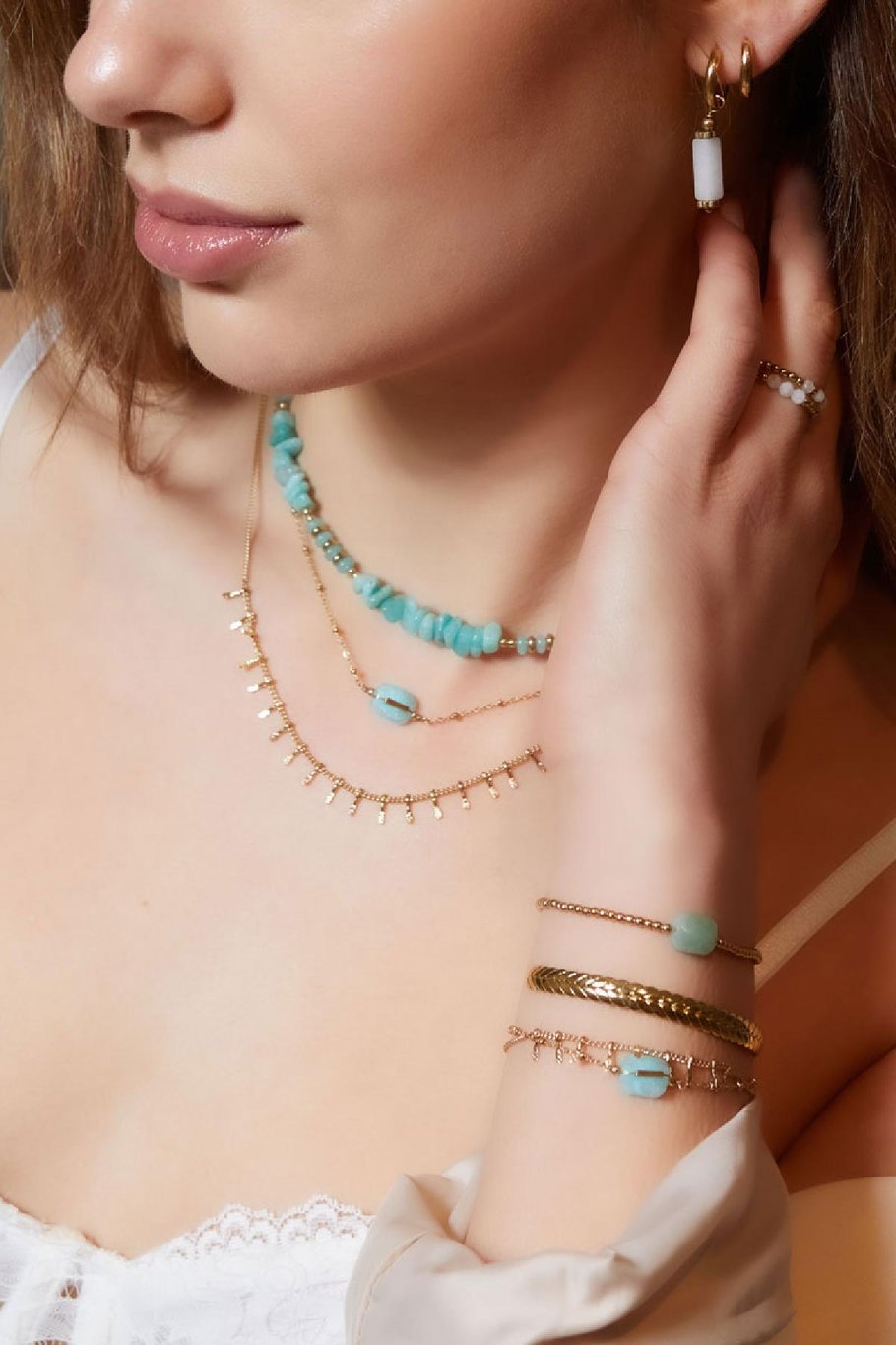 Halskette mit Details - Natursteinkollektion Orange &amp; Goldfarbe Stone Bild3